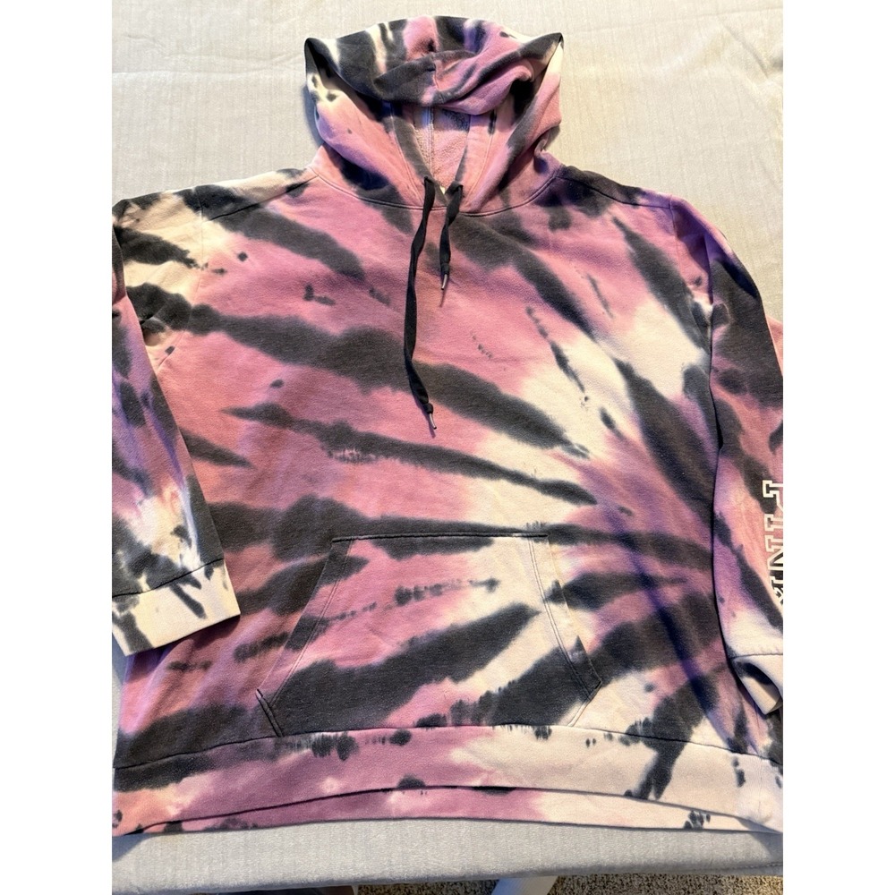 PINK Victoria's Secret Tie Dye Hoodie XL Purple Black Pullover Sweatshirt